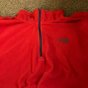 red north face 1/4 zip